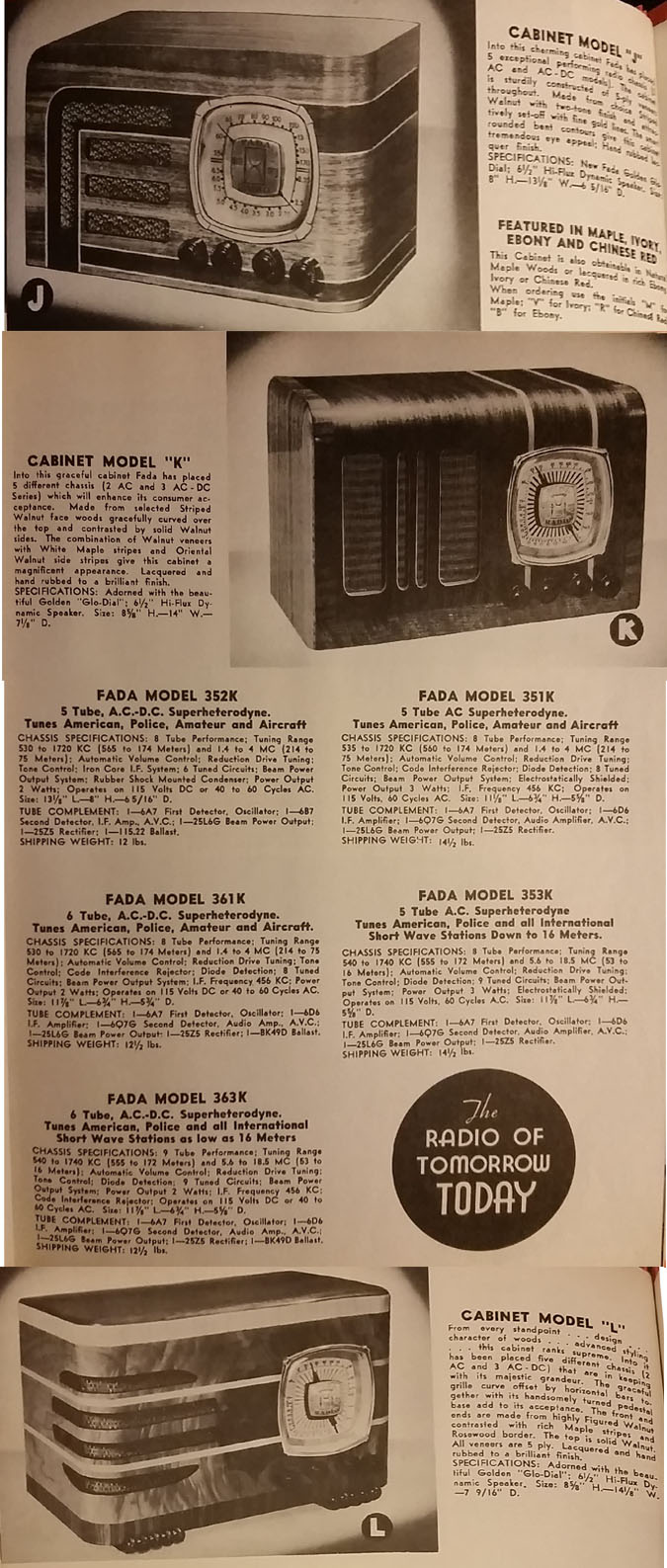 Fada wood radios J,K,L descriptions