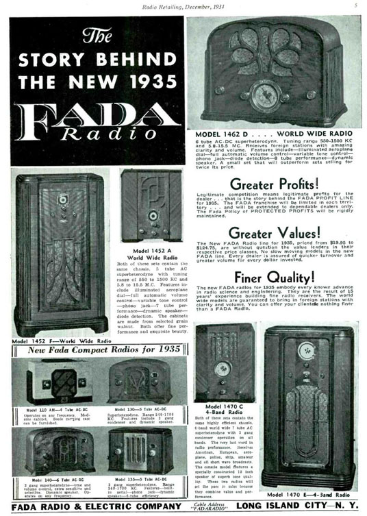 FADA Radio Dec 1934 Radio Retailing advertisement