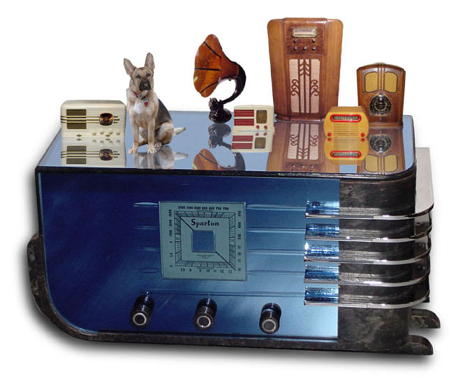 Sparton Sled radio with Strider and other radios artwork