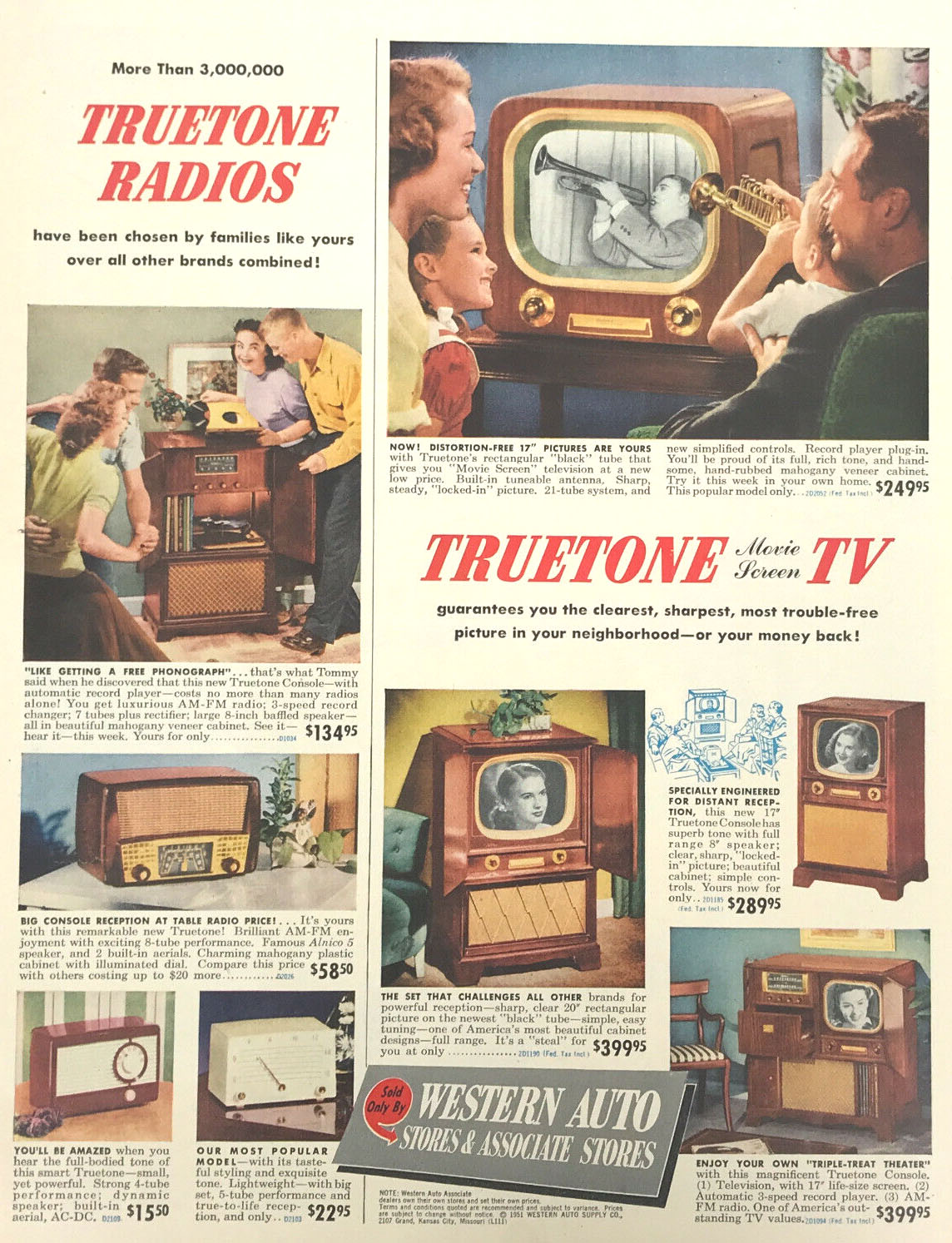 Western Auto Truetone Radios ad 1950s
