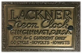 Lackner Neonglo Dulcy catalin clock label