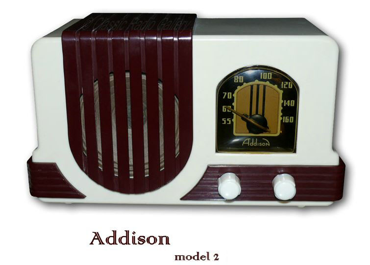 Canadian Addison Radio model 2, white cabinet with burgundy trim