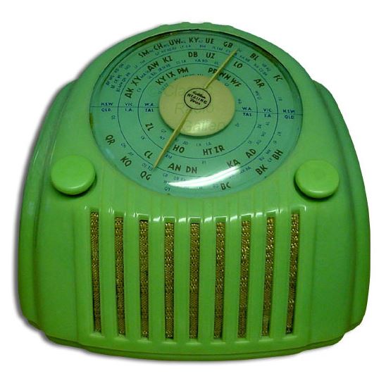 Australian Healing Radio model 403e with green plaskon cabinet, large round dial
