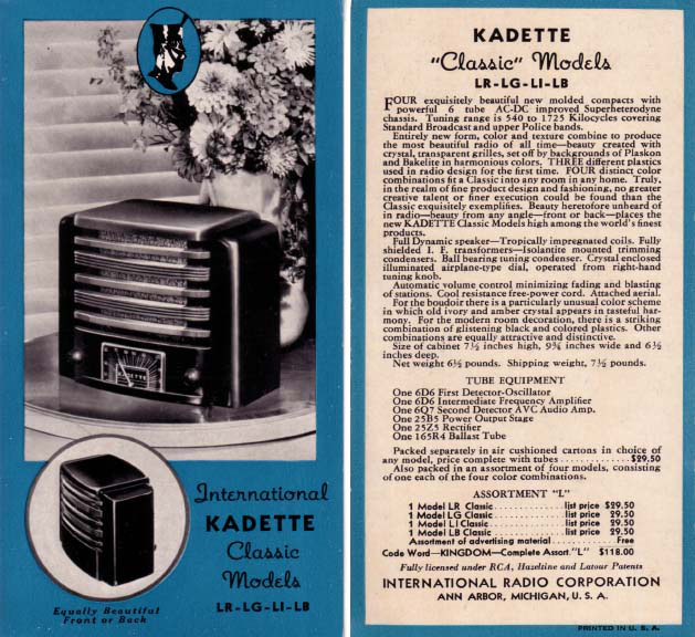 IRC Kadette Radio Classic advertisement