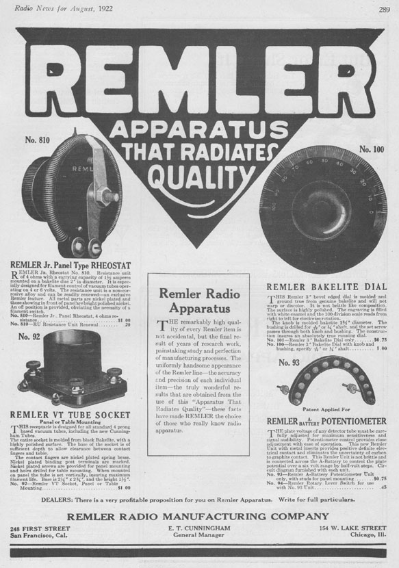 Remler Radio 1922 advertisement
