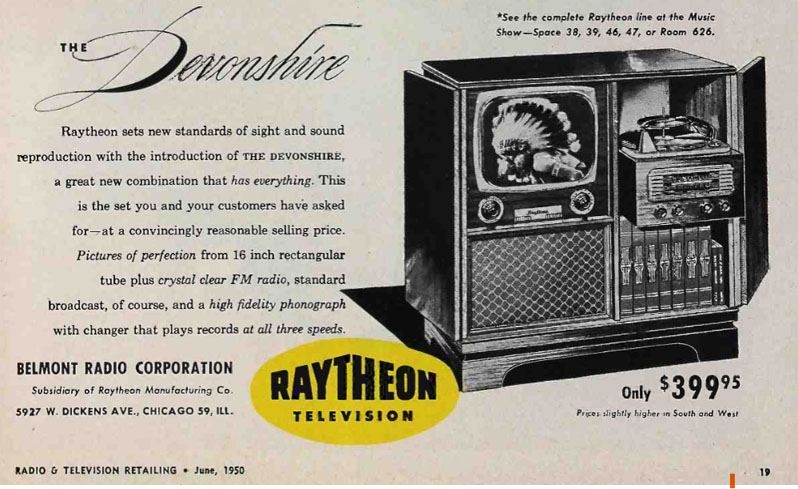 Belmont Raytheon TV 1950 advertisement