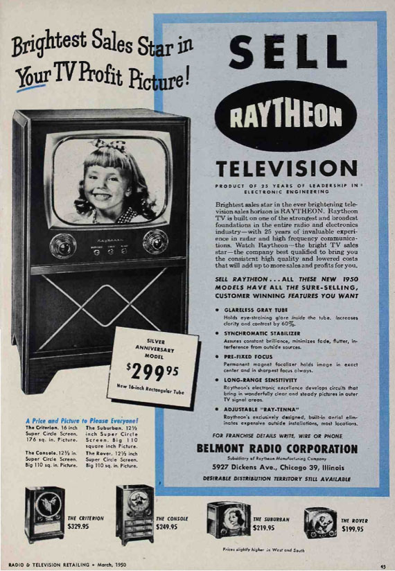 Belmont Raytheon TV 1950 advertisement