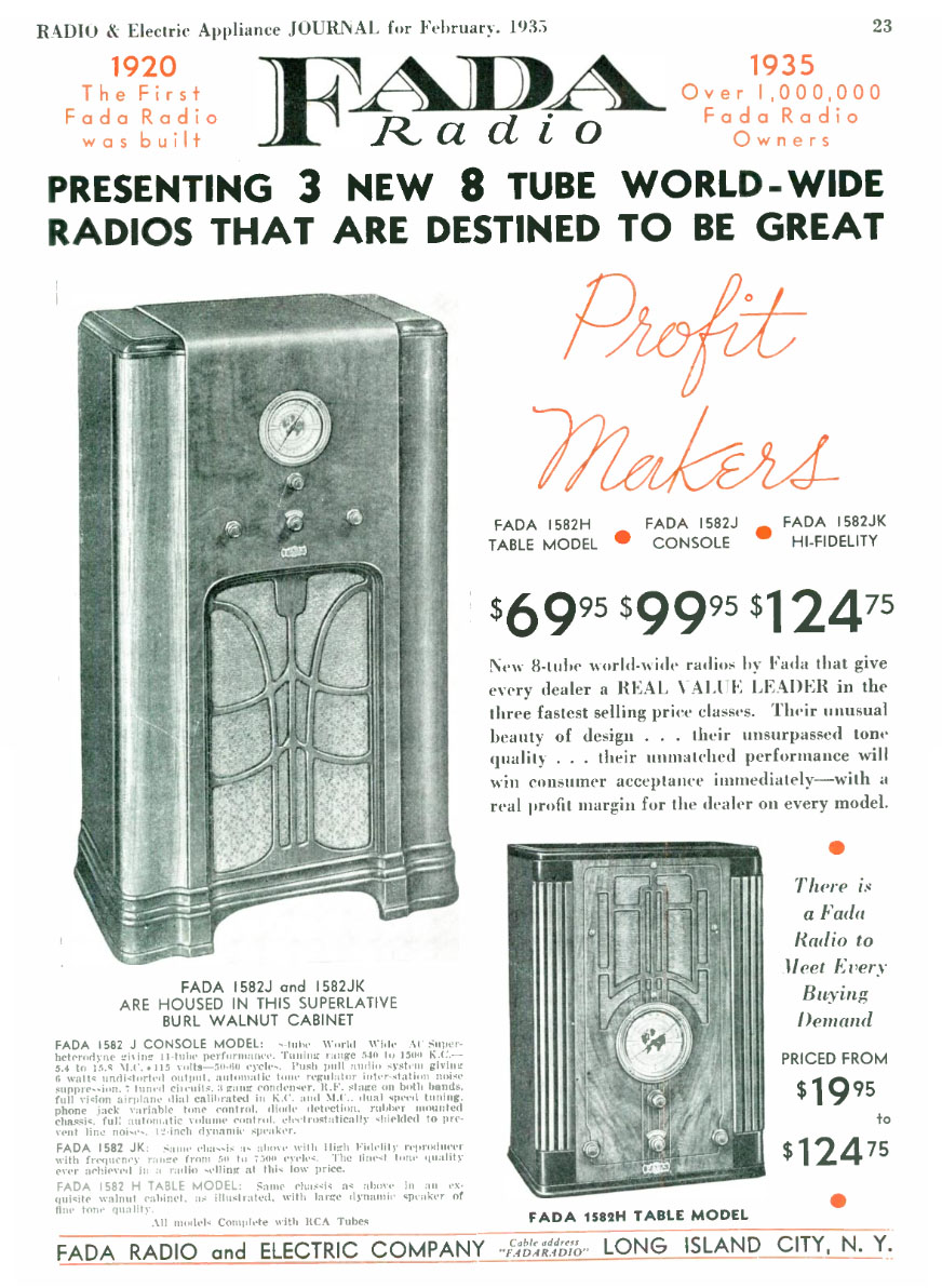 FADA Radio 1935 Radio & Electric Appliance advertisement