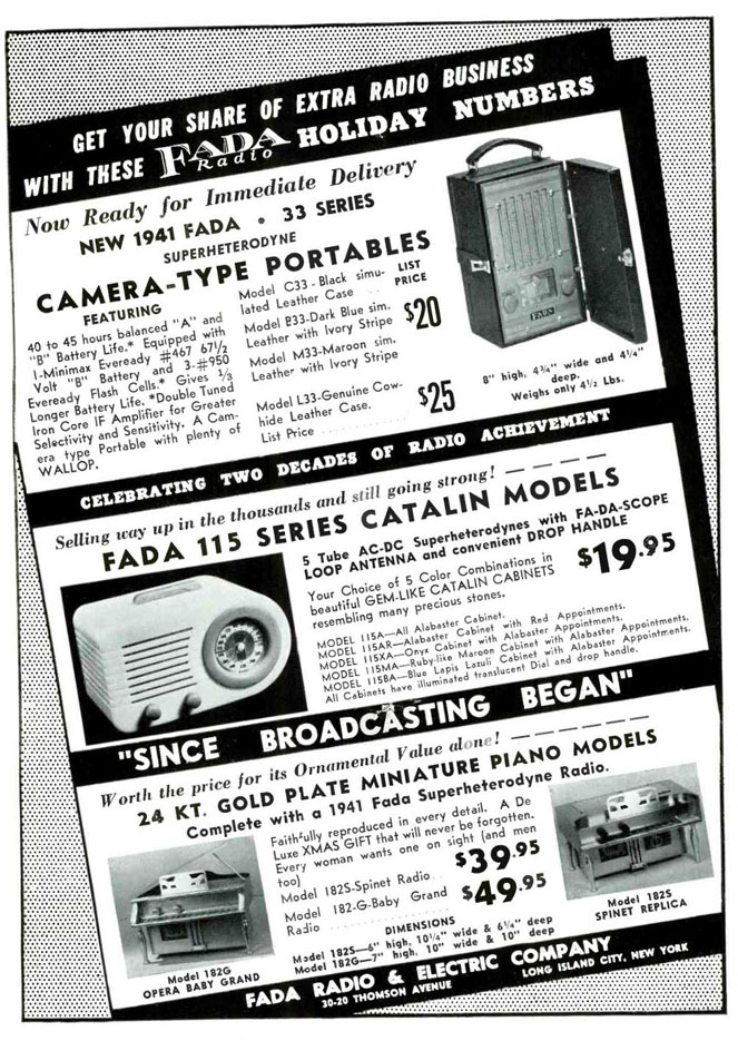 Fada Piano Radio ad 1940 Radio Retailing NOV 1940