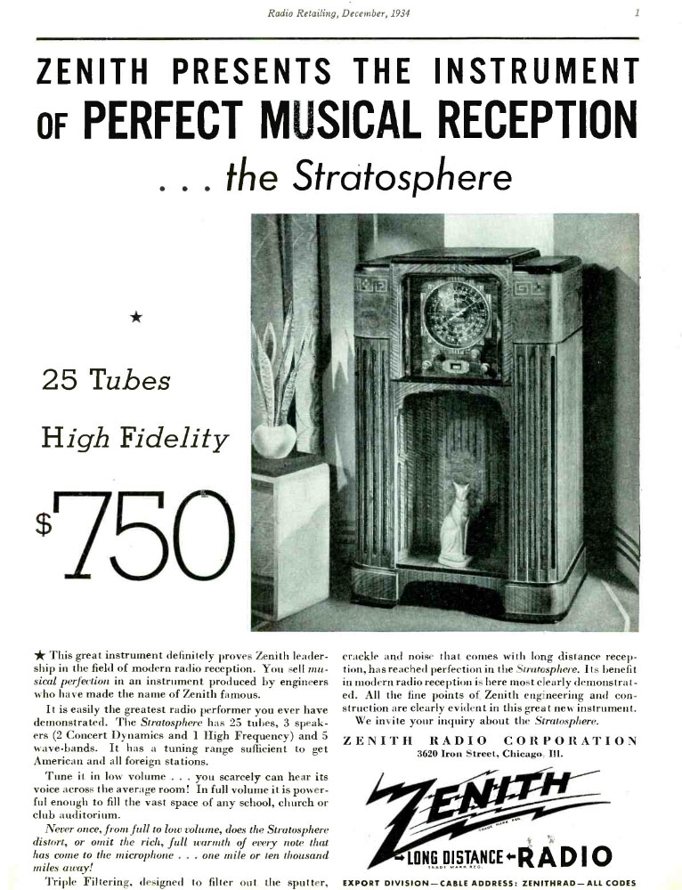 Zenith stratosphere 25 tube radio advertisement