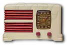 Detrola Radio model 274 with white plaskon cabinet and red grille, 1939