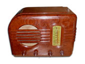 General Electric Radio model 54 in marbled brown bakelite cabinet and vertical dial and molded back