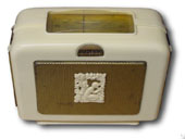 Marconi Radio model Baby 451, white cabinet, top dial, 1953, same as Pathe Lutin Goblin Leprechaun, French