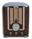 Pilot Radio model 203, tombstone style brown bakelite with chrome trim, 1936