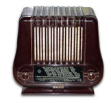 Telefunken Radio model Bahia 1065U, brown bakelite, lyre design, 1950, Spain